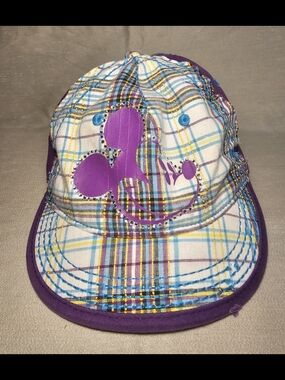 Disney Parks Mickey Mouse Rhinestone Plaid Purple Accented Baseball Cap